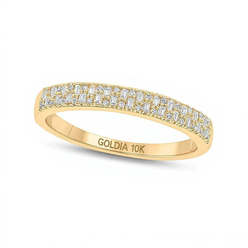Memoire-Ring mit Baguette- und runden Diamanten 0.2 ct. Gesamtgewicht zweireihig in 10K Gelbgold