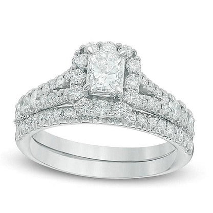1.5 CT. Gesamtgewicht Braut-Set mit Diamanten im Radiant-Schliff in 14K Weißgold (I/I1)