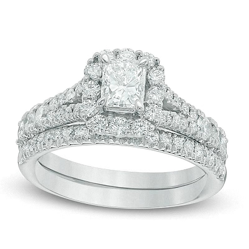 1.5 CT. Gesamtgewicht Braut-Set mit Diamanten im Radiant-Schliff in 14K Weißgold (I/I1)