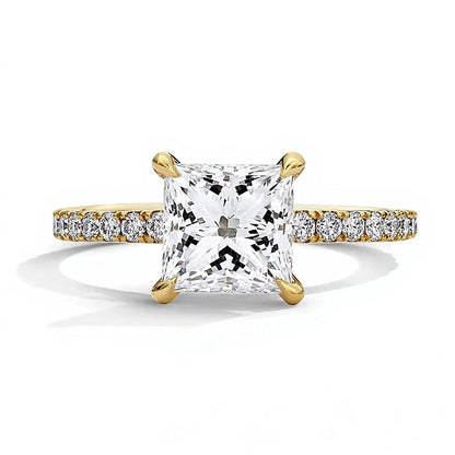 2.5 CT. Gesamtgewicht Verlobungsring Solitär mit seitlichem Besatz mit Labordiamant im Princess-Schliff in 18K Gelbgold (D/IF)