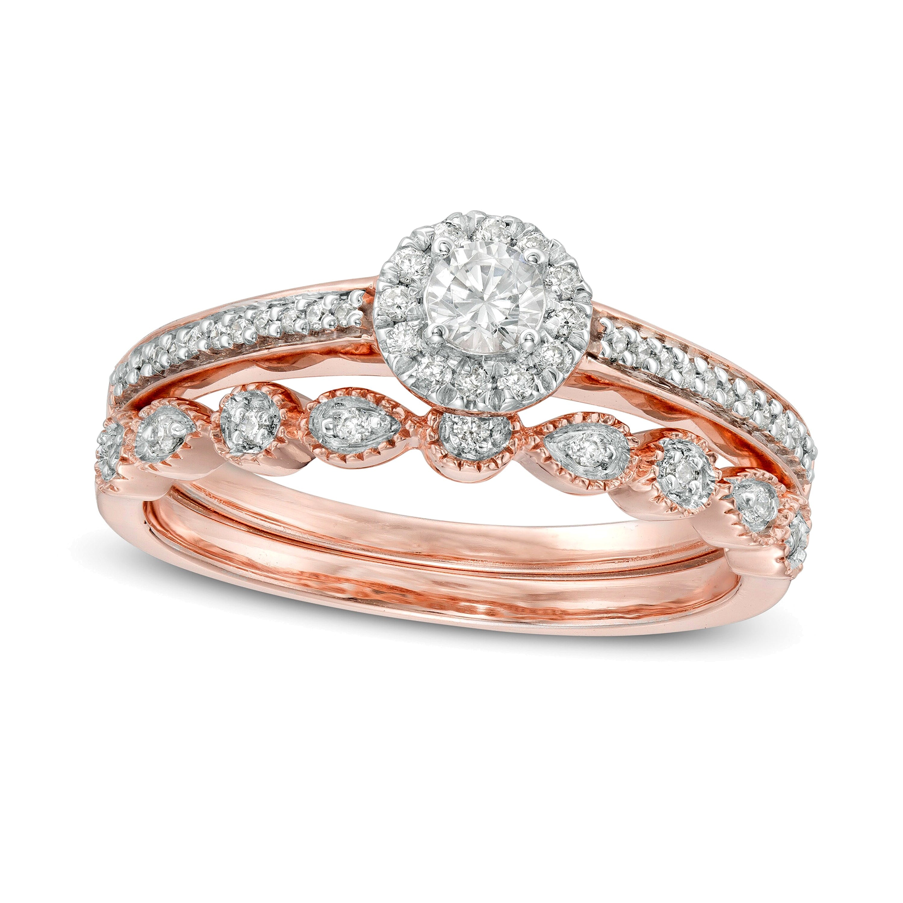0.33 ct. Gesamtgewicht Diamant Art-Déco Braut-Set in 10K Roségold