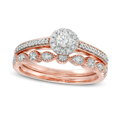 0.33 ct. Gesamtgewicht Diamant Art-Déco Braut-Set in 10K Roségold