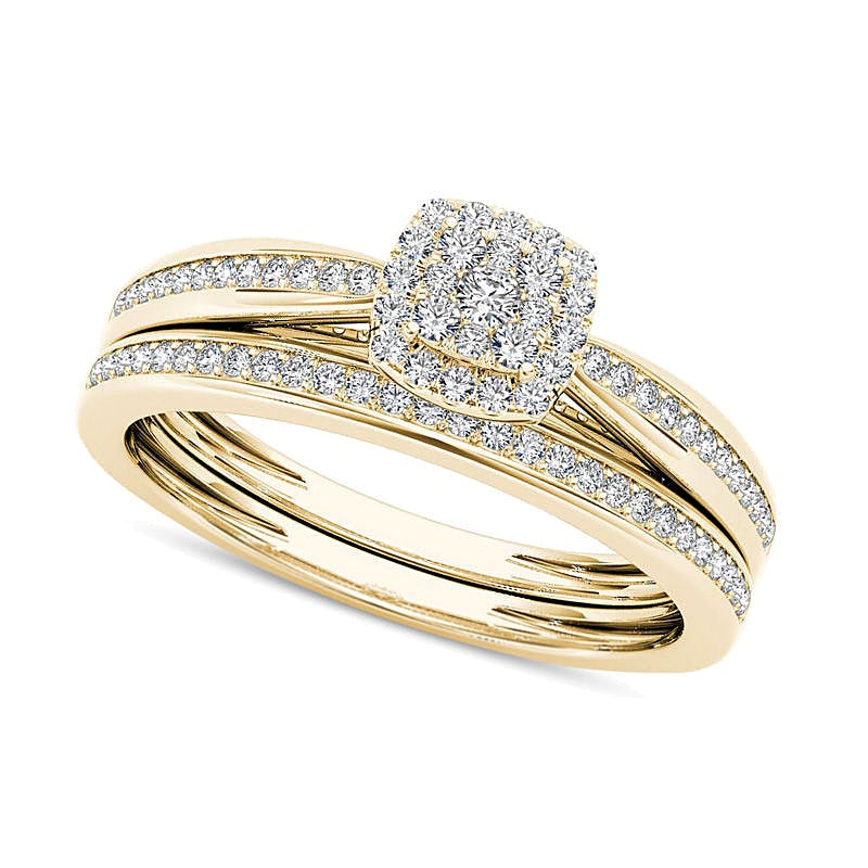 Braut-Set mit Diamanten im Kissenschliff und rund, 0.25 ct. Gesamtgewicht, in 14K Gelbgold