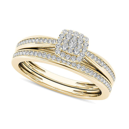 Braut-Set mit Diamanten im Kissenschliff und rund, 0.25 ct. Gesamtgewicht, in 14K Gelbgold