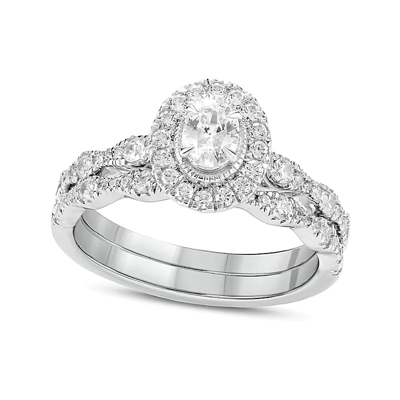 Braut-Set mit Diamanten in Oval und Rund im Vintage-Stil, 1.0 ct. Gesamtgewicht, aus 14K Bicolor-Gold