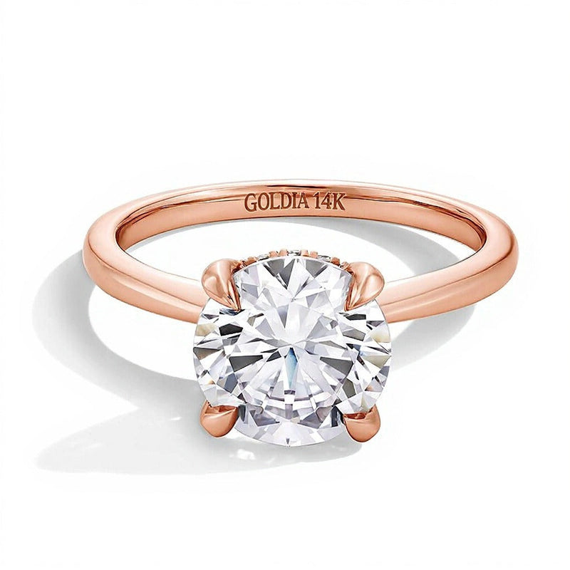 2.5 CT. Gesamtgewicht Labordiamant Solitär Verlobungsring mit Hidden Halo in 14K Roségold (F/VS2)