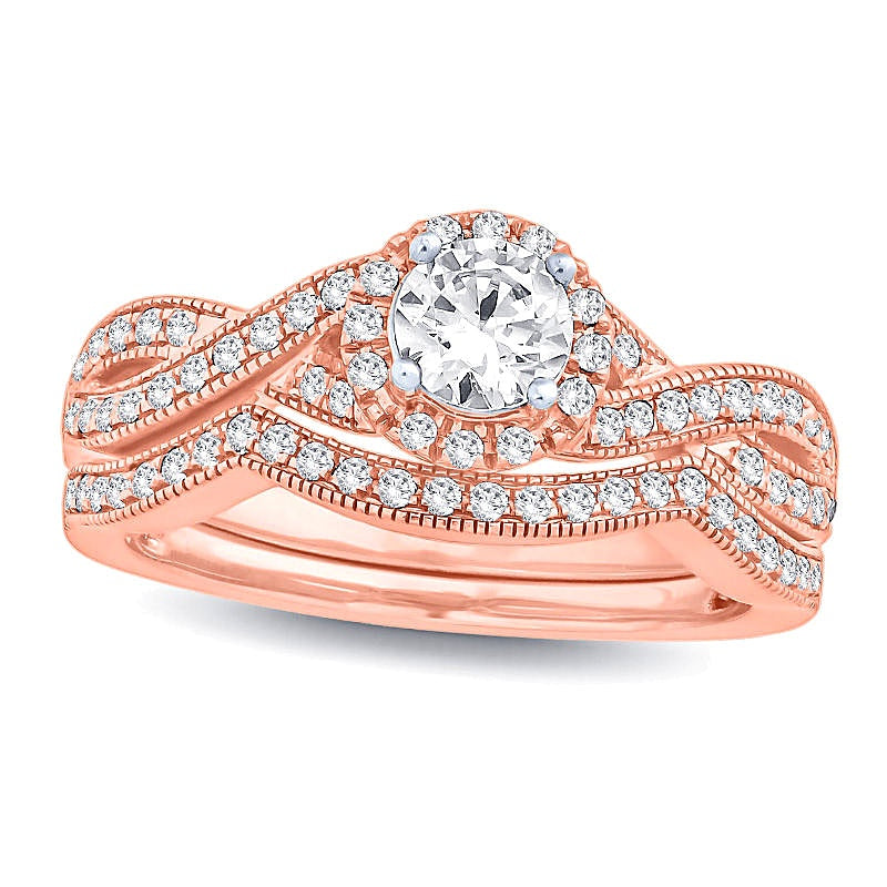 Braut-Set mit Diamanten 0.75 CT. Gesamtgewicht, rund, gedrehte Schiene, in 14K Roségold