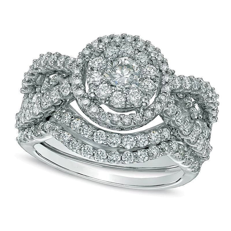 2.0 ct. Gesamtgewicht Diamant-Brautset in 14K Weißgold