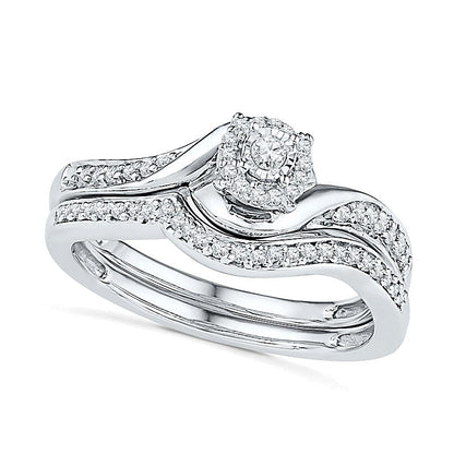 0,25 ct. Gesamtgewicht Diamant Brautset mit Swirl-Rahmen in rhodiniertem Sterlingsilber