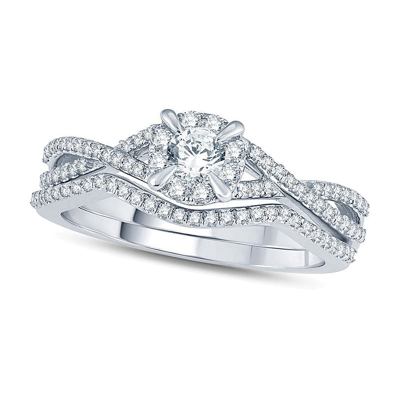 Brautset mit Diamanten 0.5 ct. Gesamtgewicht, rund, in 14K Weißgold
