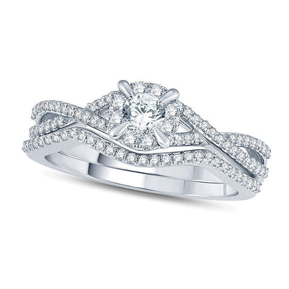 Brautset mit Diamanten 0.5 ct. Gesamtgewicht, rund, in 14K Weißgold