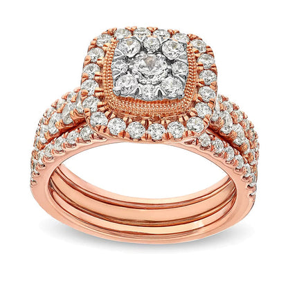 Braut-Set mit Diamanten im Kissenschliff und rund, 1.5 ct. Gesamtgewicht, in 10K Roségold