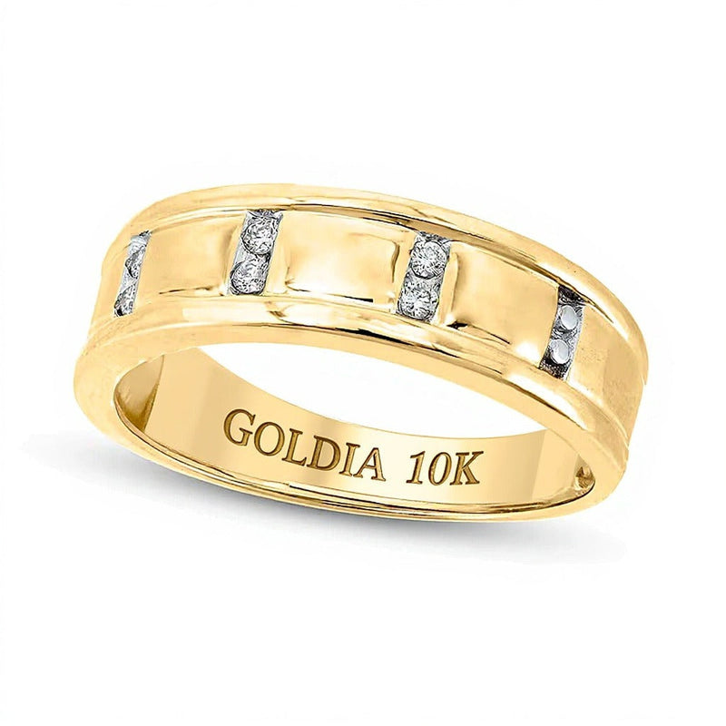 0.1 ct. Gesamtgewicht Diamant Ring vertikal kanalgefasst in 10K Gelbgold