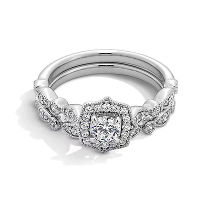 0.63 ct. Gesamtgewicht Diamant Brautset im Art-Déco-Vintage-Stil mit Vierpass-Fassung in 14K Weißgold