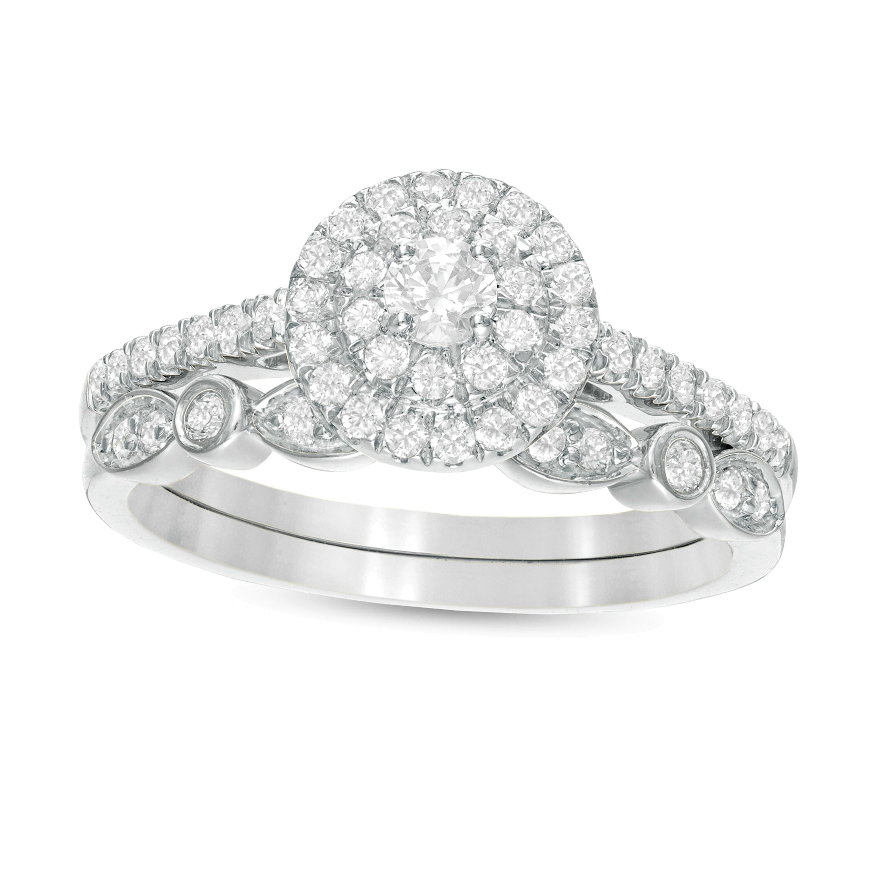 0.5 ct. Gesamtgewicht Diamant Art-Déco-Brautset in 10K Weißgold