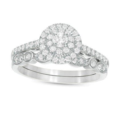0.5 ct. Gesamtgewicht Diamant Art-Déco-Brautset in 10K Weißgold