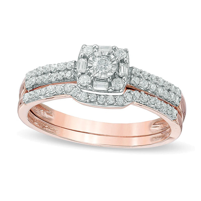 Diamant-Brautset 0.33 ct. Gesamtgewicht in 10K Roségold