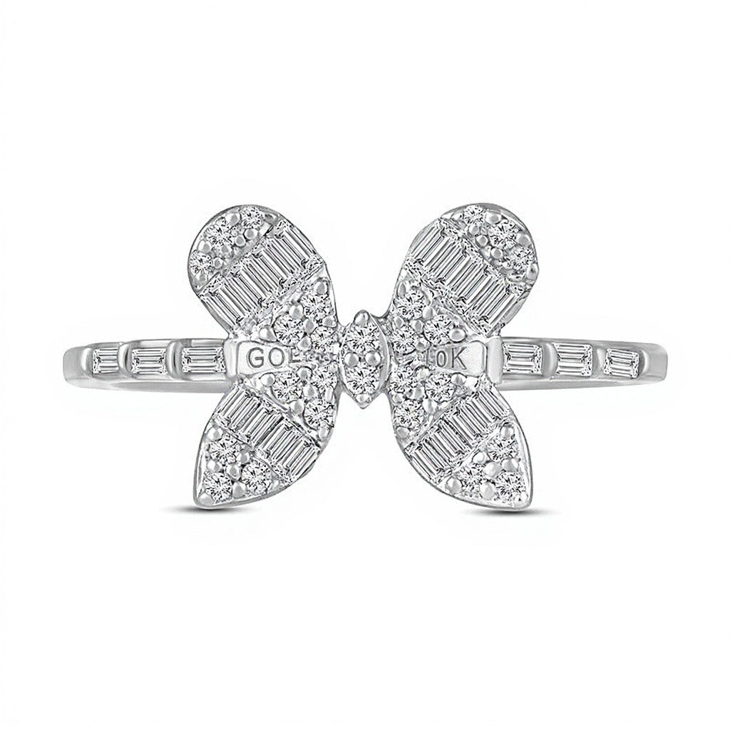 0.5 ct. Gesamtgewicht Multi-Diamant Schmetterlings-Ring in 10K Weißgold