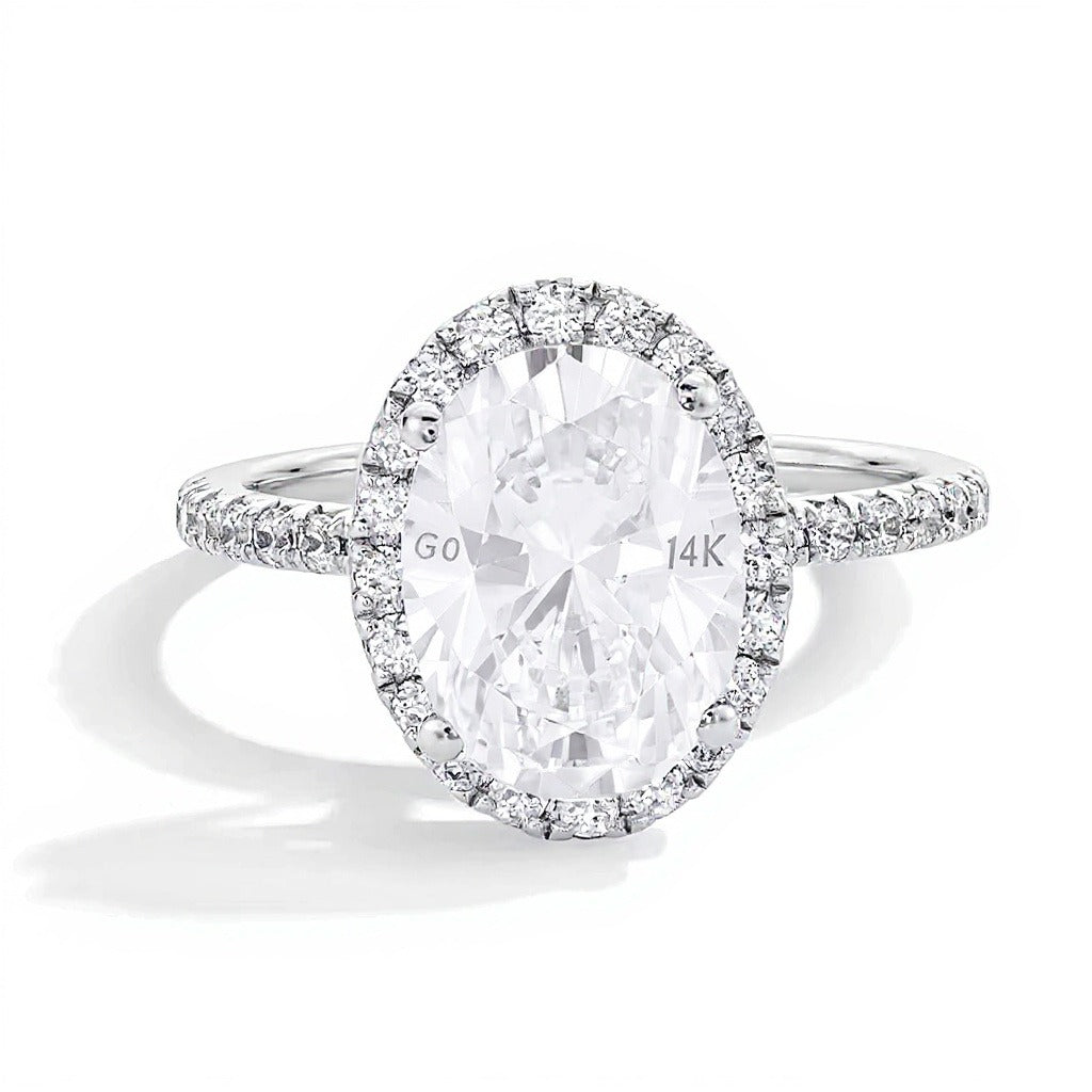 3.5 CT. TW Halo Verlobungsring mit Labordiamant im Oval-/Rundschliff in 14K Weißgold (F/VS2)