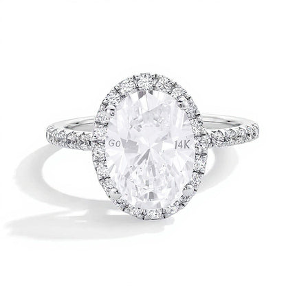 3.5 CT. TW Halo Verlobungsring mit Labordiamant im Oval-/Rundschliff in 14K Weißgold (F/VS2)