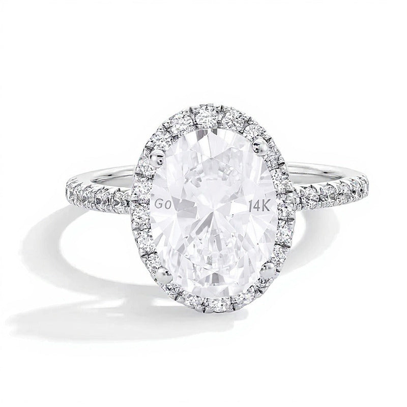 3.5 CT. TW Halo Verlobungsring mit Labordiamant im Oval-/Rundschliff in 14K Weißgold (F/VS2)