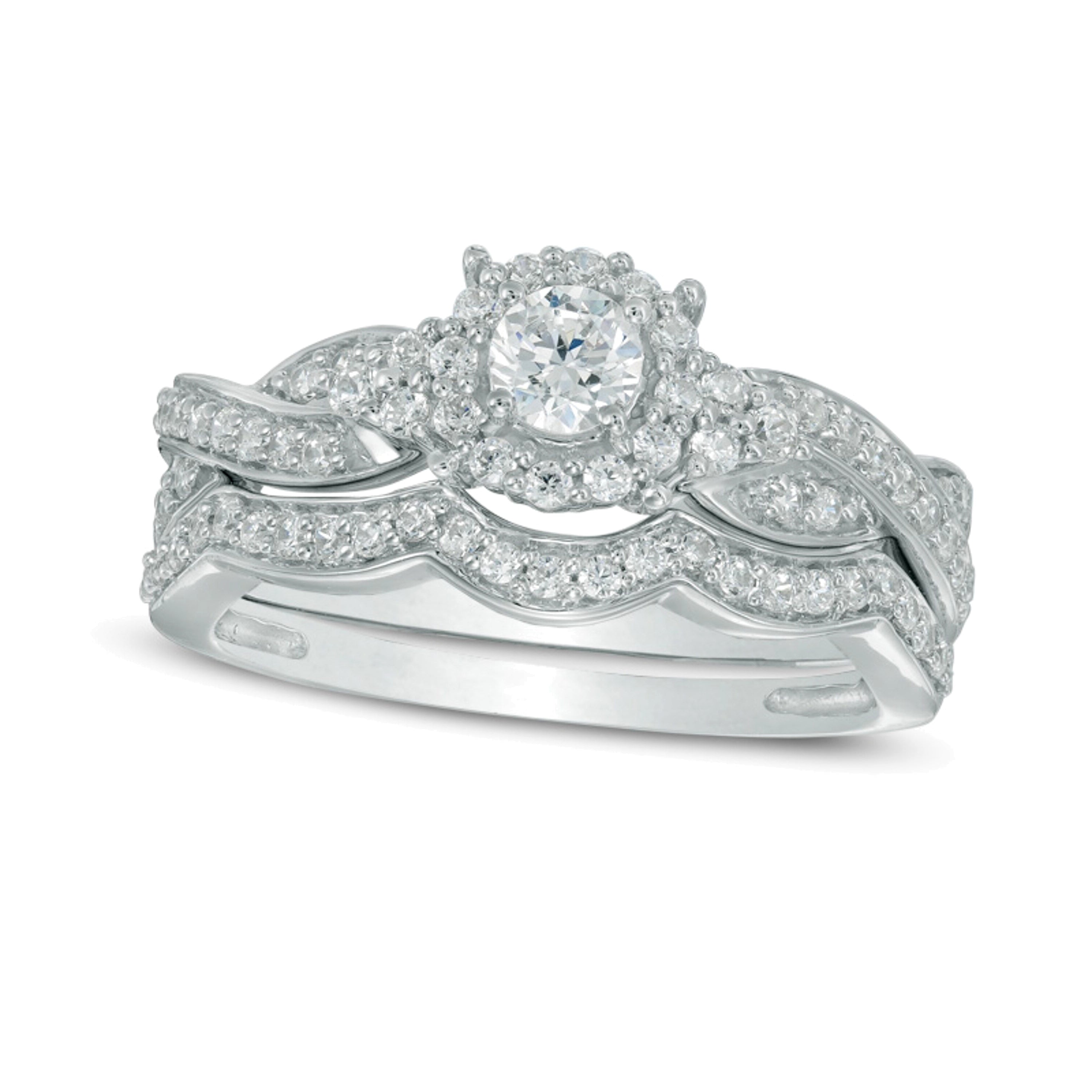 0,63 ct. Gesamtgewicht Diamant Brautset mit Twist-Rahmen in 10K Weißgold