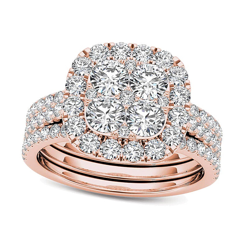 Braut-Set mit Diamanten im Kissenschliff und rund, 2.0 ct. Gesamtgewicht, in 14K Roségold