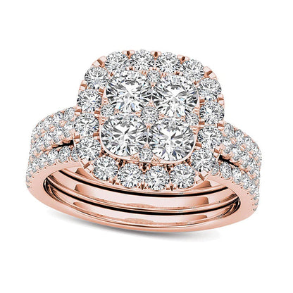 Braut-Set mit Diamanten im Kissenschliff und rund, 2.0 ct. Gesamtgewicht, in 14K Roségold