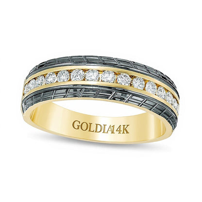 0.5 ct. Gesamtgewicht Diamant Ehering mit schräger Rillenkante in 14K Gold mit schwarzem Rhodium