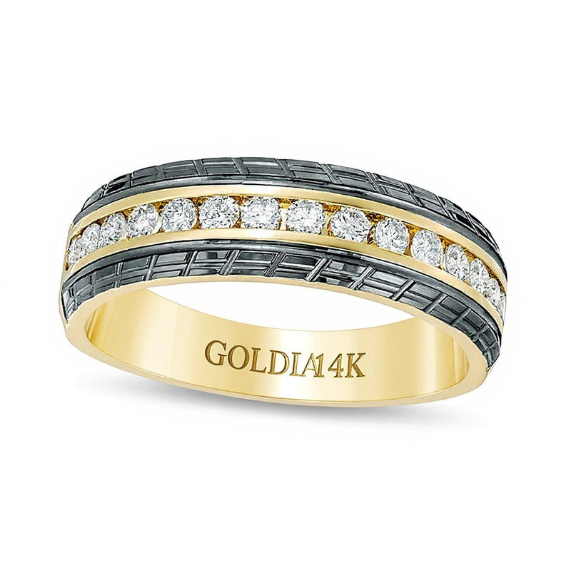 0.5 ct. Gesamtgewicht Diamant Ehering mit schräger Rillenkante in 14K Gold mit schwarzem Rhodium