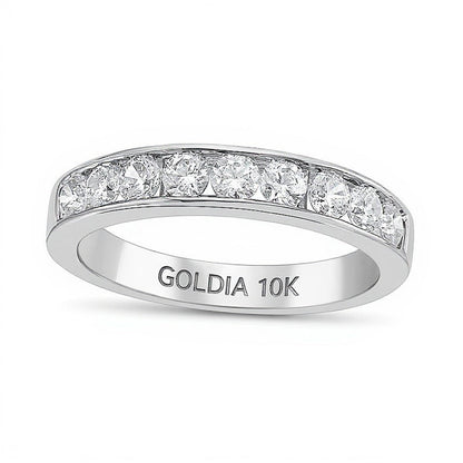 0,75 ct. Gesamtgewicht Diamant-Ring kanalgefasst mit neun Steinen in 10K Weißgold (I/I2)