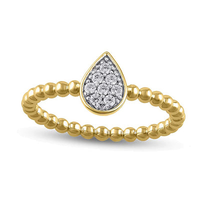 Multi-Diamant-Ring mit Perlschiene 0,13 ct. Gesamtgewicht in 10K Gelbgold