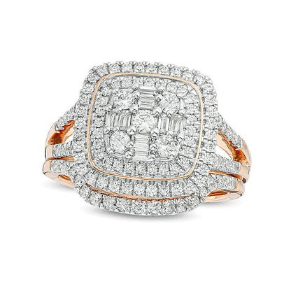 Braut-Set mit Diamanten in rund, Baguette und Kissenschliff, 1.0 ct. Gesamtgewicht, in 10K Roségold