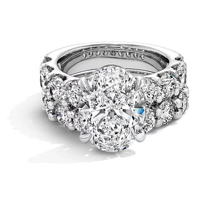10.0 ct. Gesamtgewicht Braut-Set mit Labordiamanten in Oval- und Rundschliff in 14K Weißgold