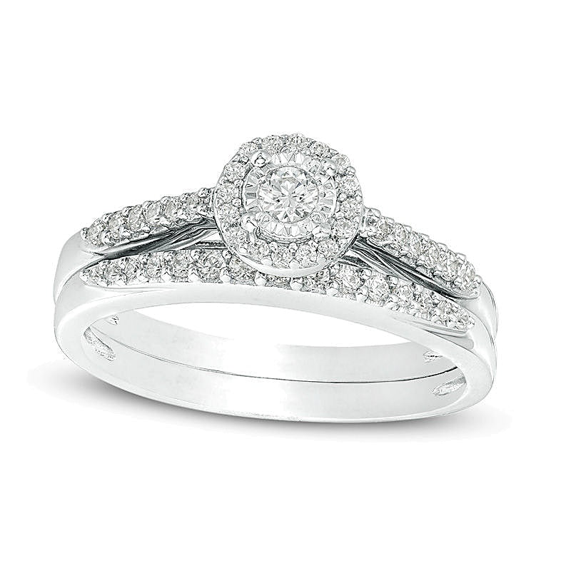 Braut-Set mit Diamant-Rahmen 0,33 ct. Gesamtgewicht in 10K Weißgold