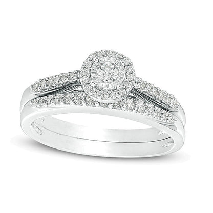 Braut-Set mit Diamant-Rahmen 0,33 ct. Gesamtgewicht in 10K Weißgold