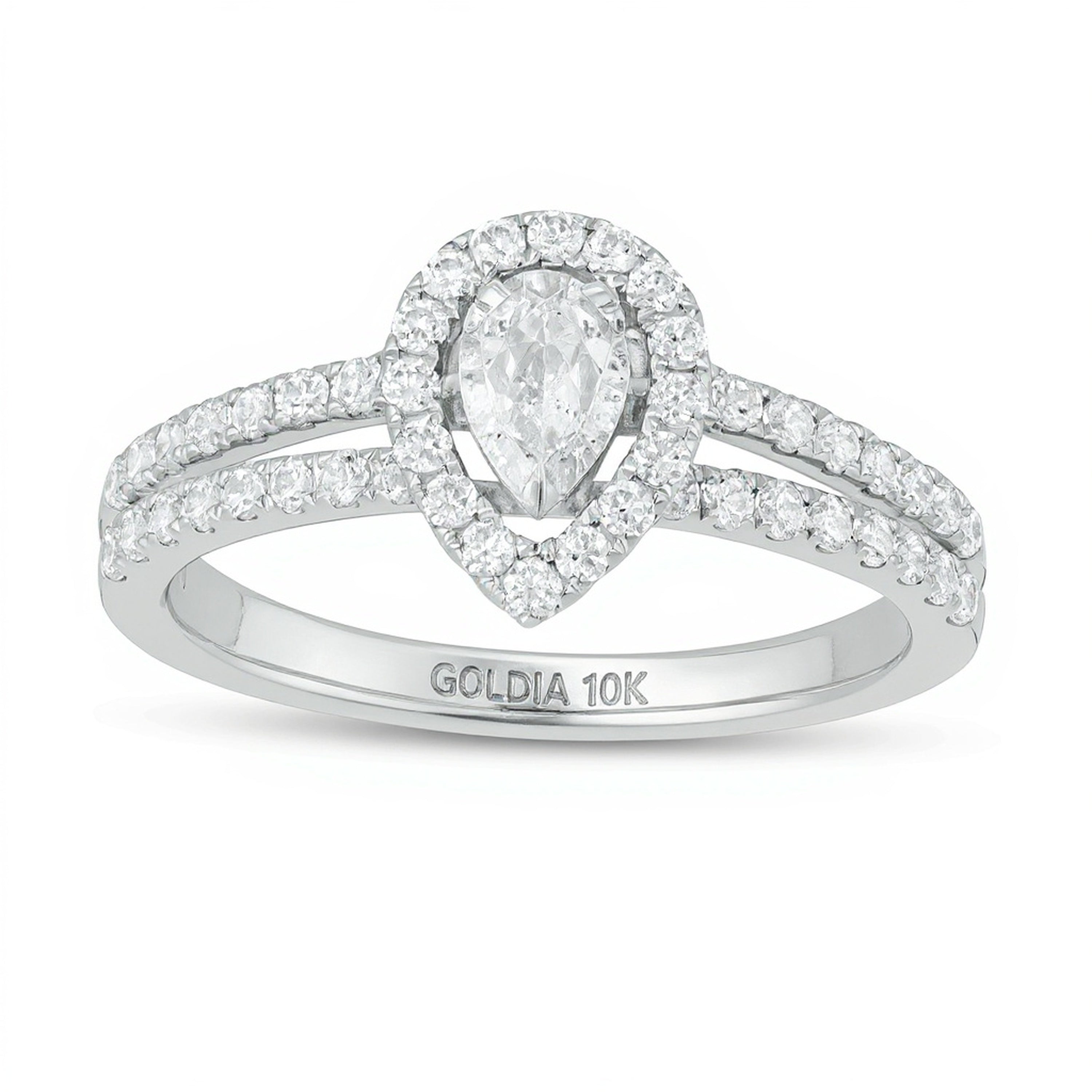Verlobungsring mit tropfenförmigem Diamant im Vintage-Stil, 0,75 ct. Gesamtgewicht, in 10K Weißgold
