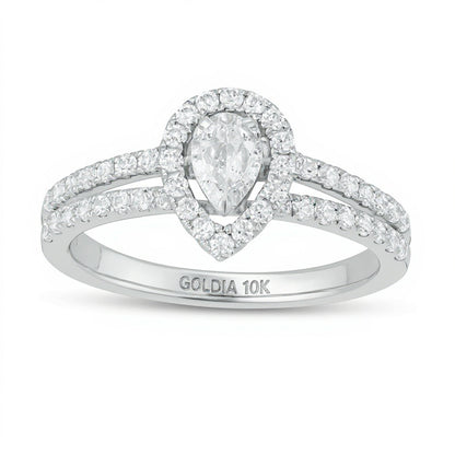 Verlobungsring mit tropfenförmigem Diamant im Vintage-Stil, 0,75 ct. Gesamtgewicht, in 10K Weißgold