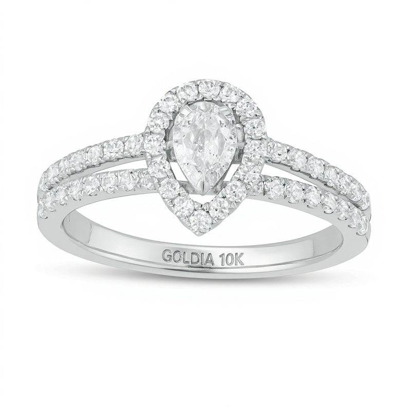 Verlobungsring mit tropfenförmigem Diamant im Vintage-Stil, 0,75 ct. Gesamtgewicht, in 10K Weißgold