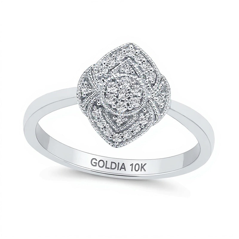 0,13 ct. Gesamtgewicht Ring mit Diamanten im Marquise- und Rundschliff im Vintage-Stil in 10K Weißgold