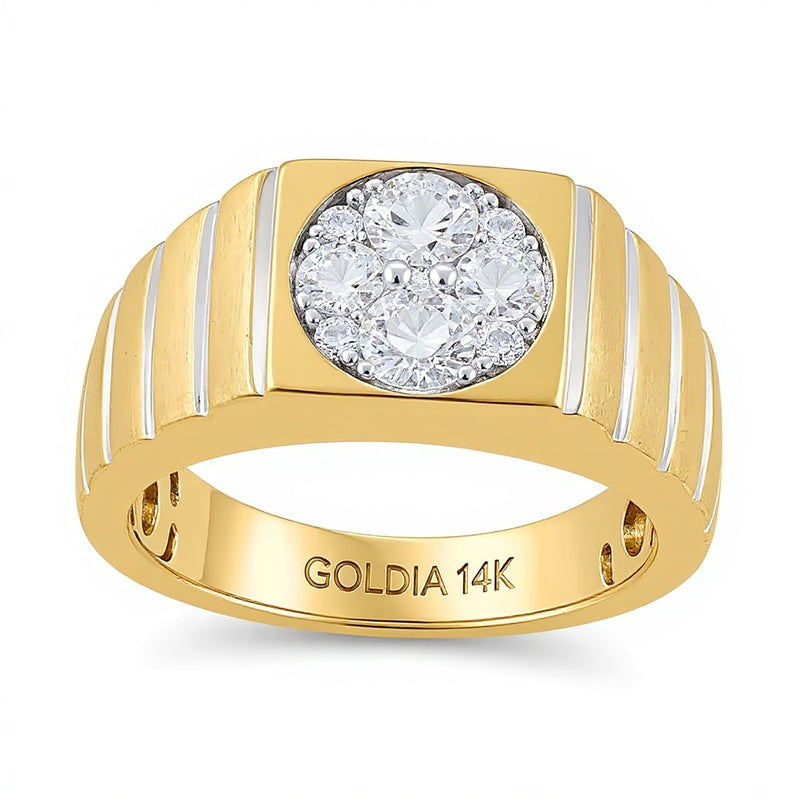 Ring mit mehreren Diamanten 1.0 ct. Gesamtgewicht, quadratischer Kopf, geriffelte Schiene, in 14K Gold zweifarbig