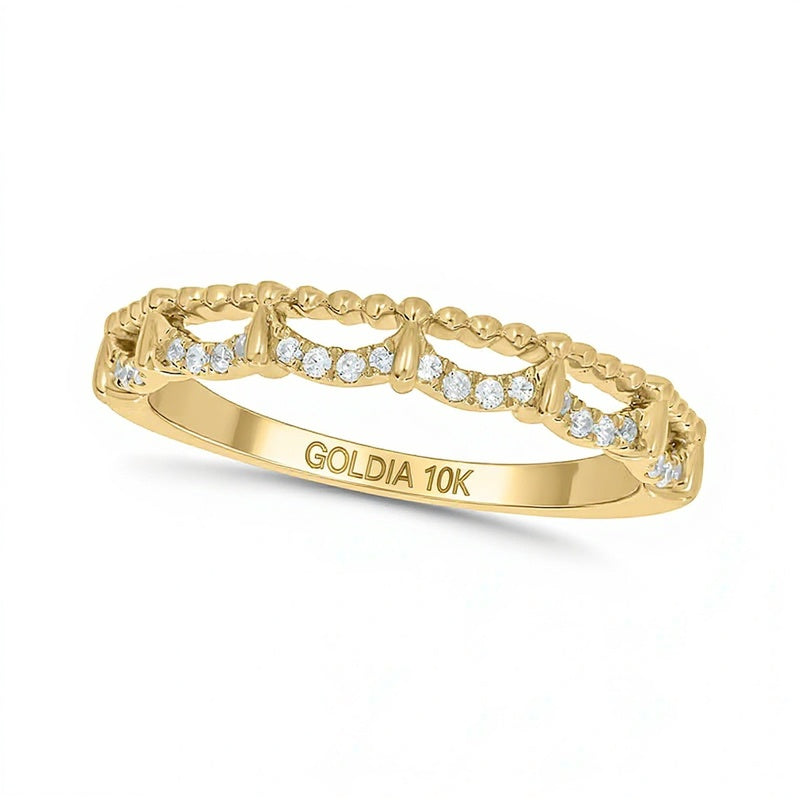 0.1 ct. Gesamtgewicht Diamant Ring mit Perlrand und drapiertem Design, stapelbar, in 10K Gelbgold