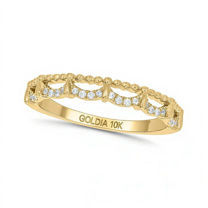 0.1 ct. Gesamtgewicht Diamant Ring mit Perlrand und drapiertem Design, stapelbar, in 10K Gelbgold