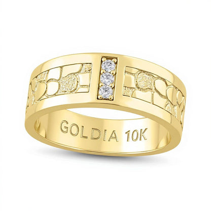 0.1 CT. Gesamtgewicht Diamant Dreistein Nugget-Ring in 10K Gelbgold