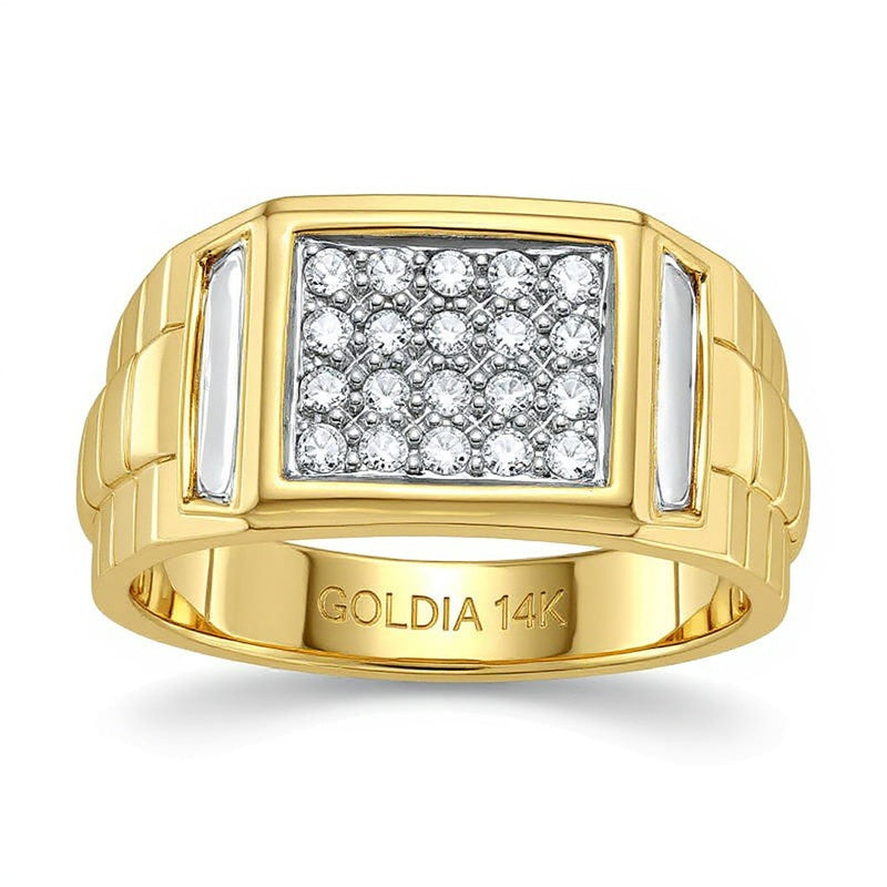 0.5 ct. Gesamtgewicht Diamant Pavé Ring quadratisch in 14K Gelbgold