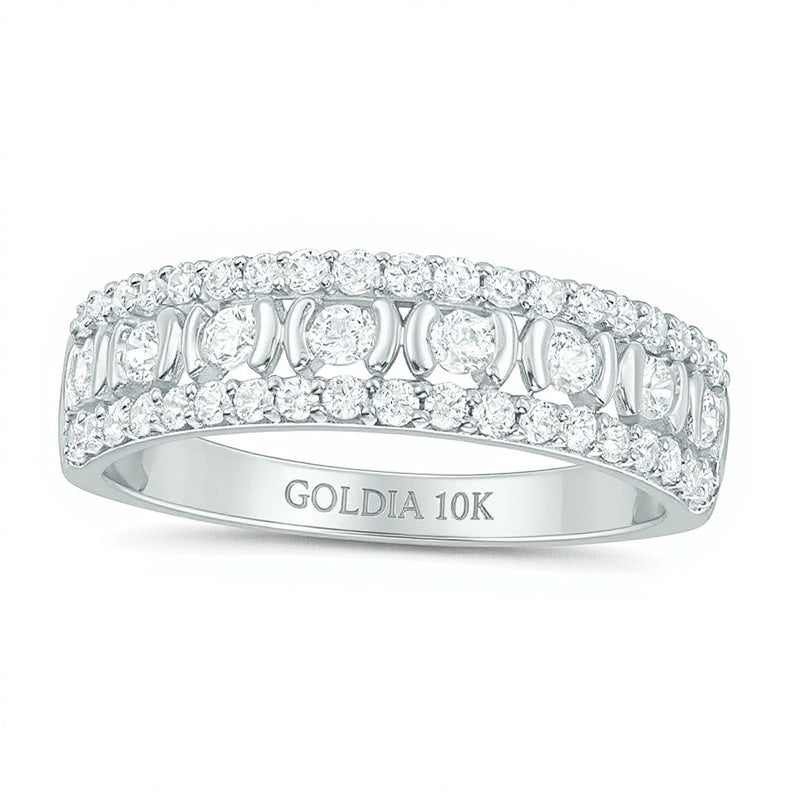 0.5 CT. Gesamtgewicht Diamant Ehering dreireihig in 10K Weißgold