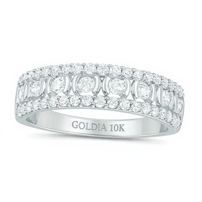 0.5 CT. Gesamtgewicht Diamant Ehering dreireihig in 10K Weißgold
