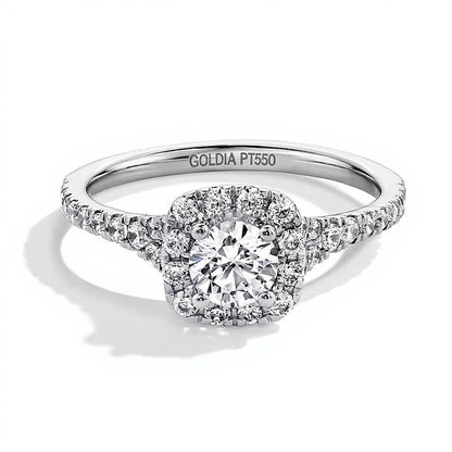 1.0 CT. Gesamtgewicht Labordiamant Halo-Verlobungsring mit geteilter Schiene in Platin (F/SI2)