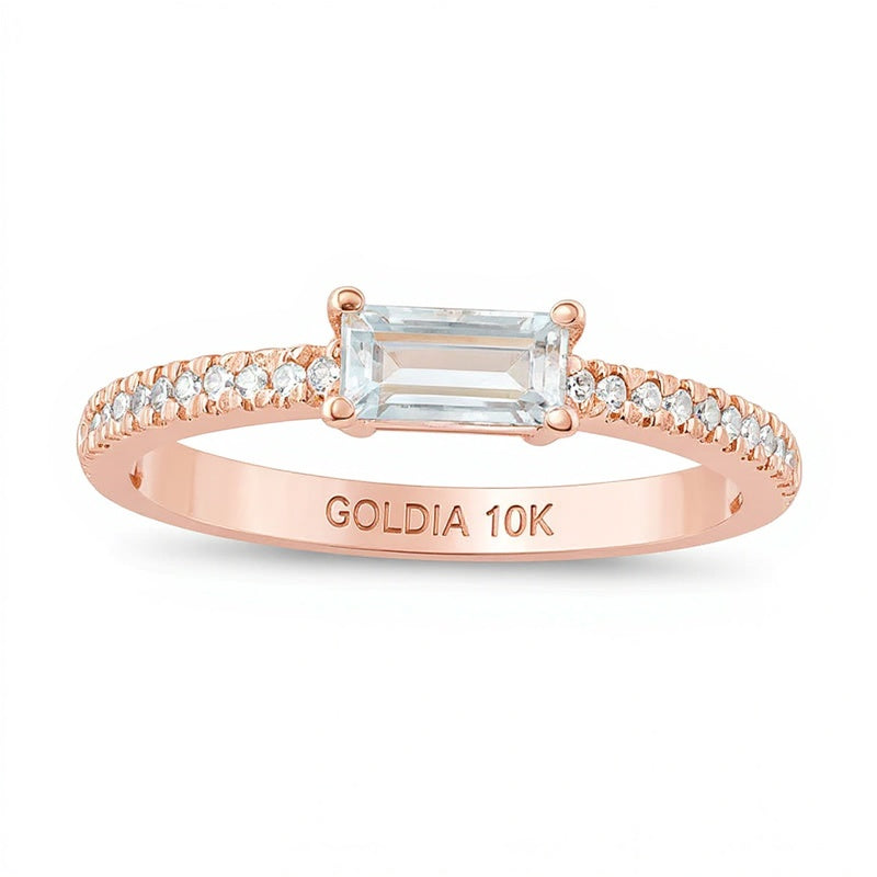 Fashion-Ring mit Baguette-Aquamarin und 0,1 ct. Gesamtgewicht Diamanten in 10K Roségold