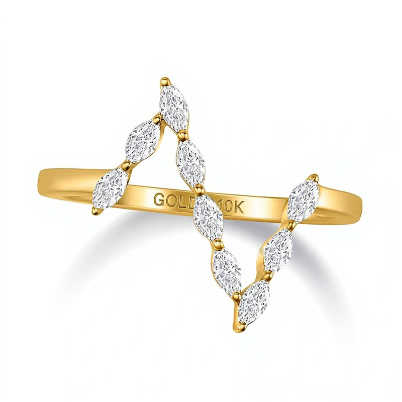 0.33 ct. Gesamtgewicht Diamant-Ring im Marquise-Schliff, Zickzack-Design, aus 10K Gelbgold